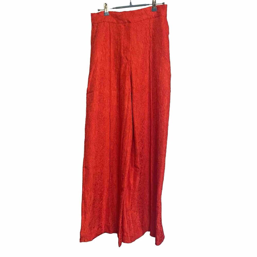 House Of Harlow 1969 Pants High Waist Wide Legs Crinkled Red Size S With Pocket